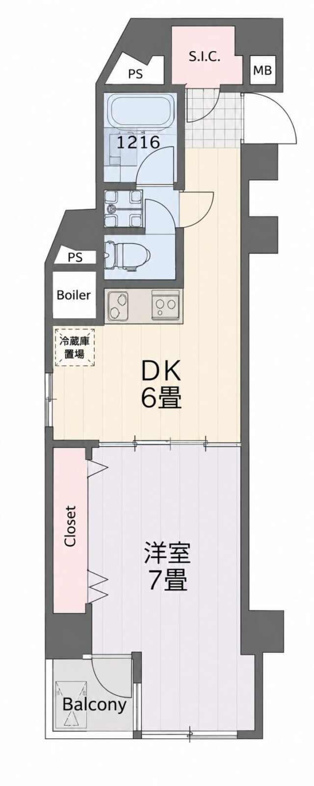 中銀第2小石川マンシオン　間取り　34.69㎡・1DK